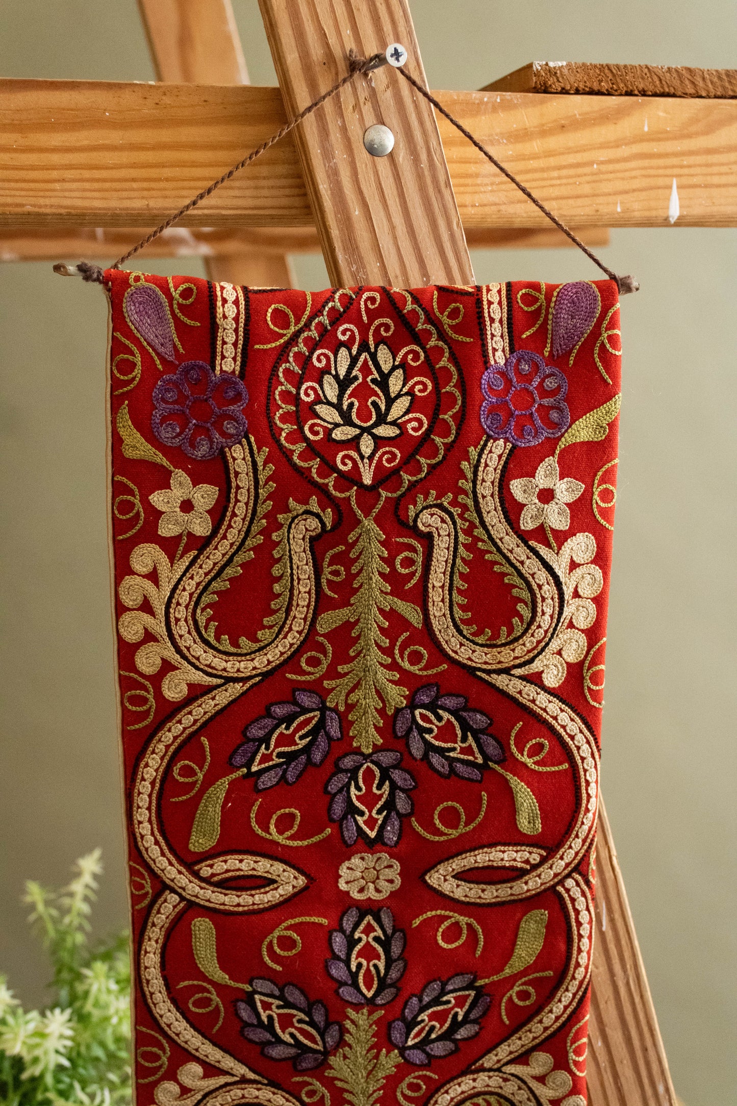 Red Embroidered Wall Tapestry