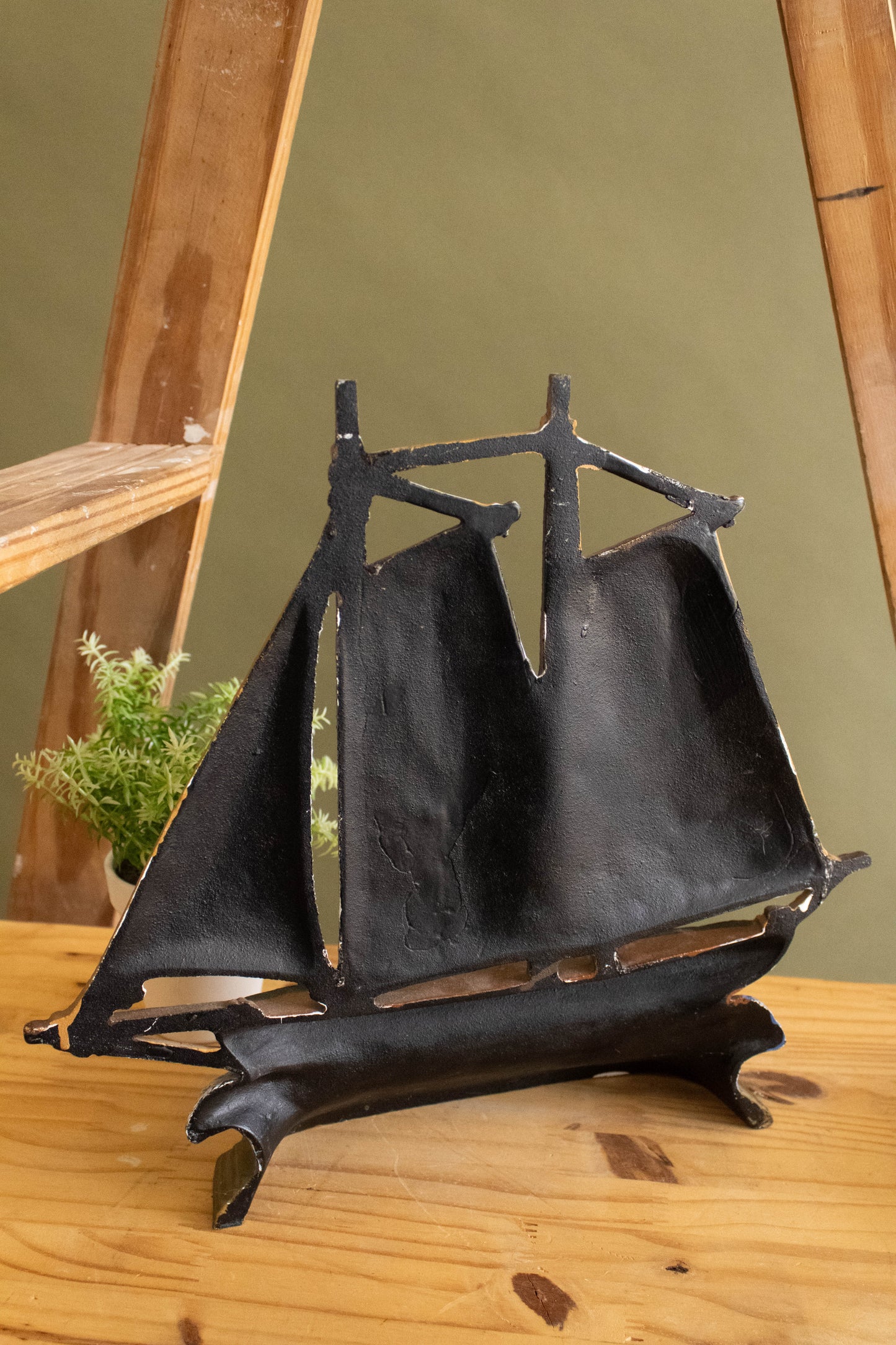 Vtg Cast Iron Sailboat Doorstop (Local Pick Up Only)