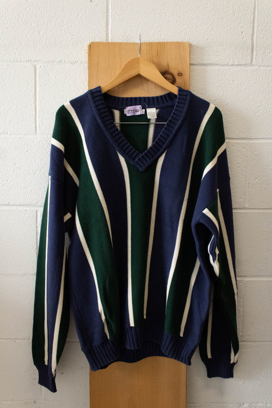 Vtg V Neck Striped Sweater : L