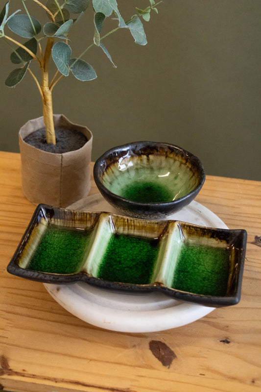 Green Ceramic Tray and Bowl Set (Local Pick Up Only)