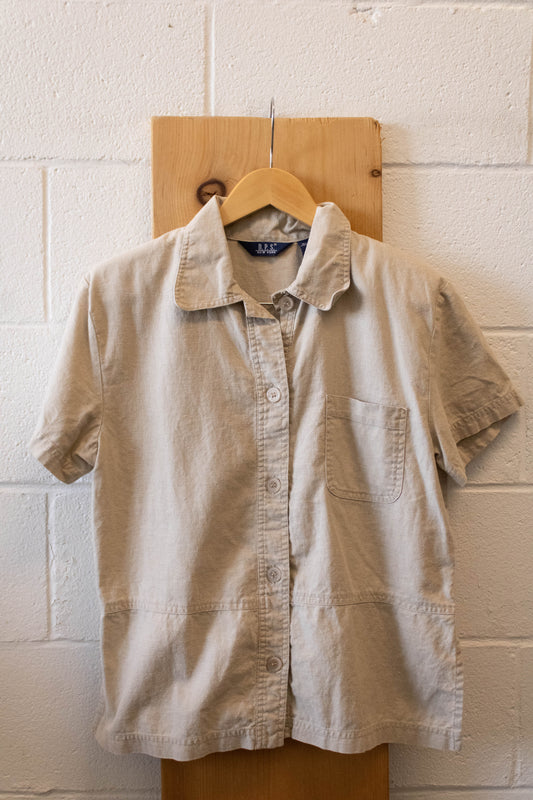 Vtg Linen Blend Button Up : S