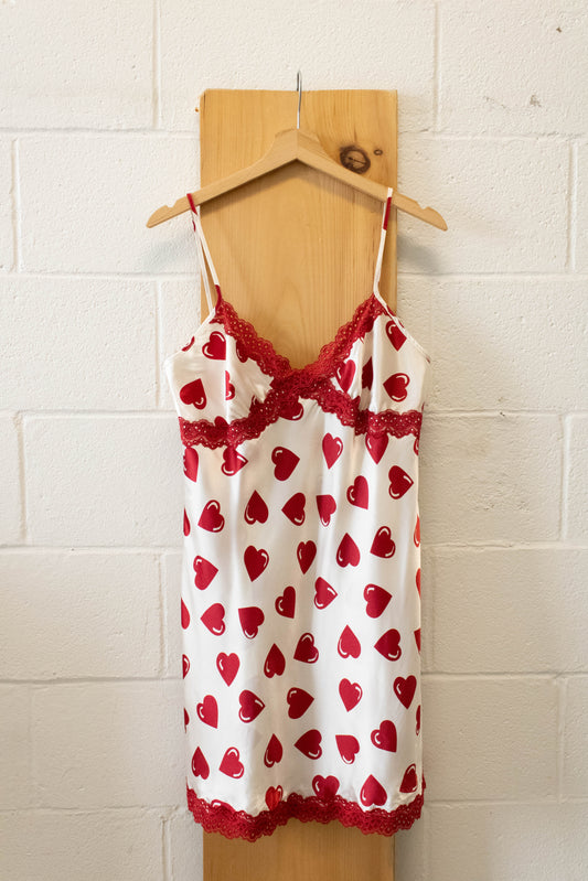 Vtg Red Heart Slip Dress : M