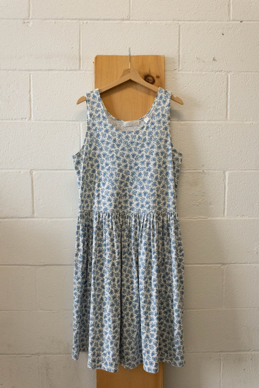 Vtg Blue Floral Dress : L