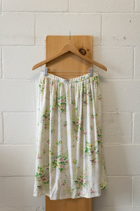 Vtg White Floral Midi Skirt : 30