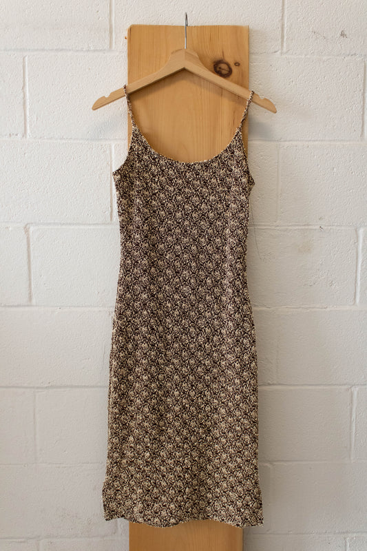 Vtg Brown Textured Dress : S