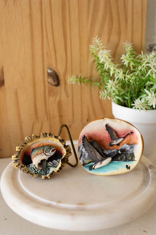 Vtg Pair of Wooden Belt Buckles