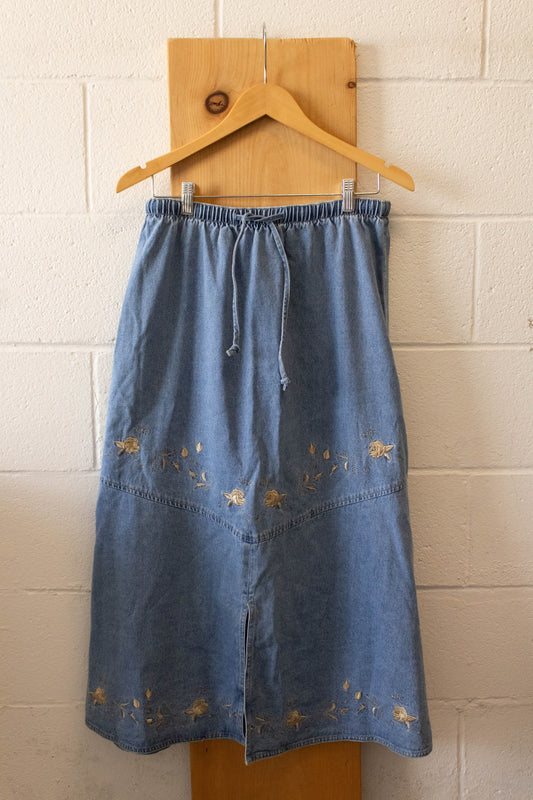 Vtg Embroidered Denim Skirt : M