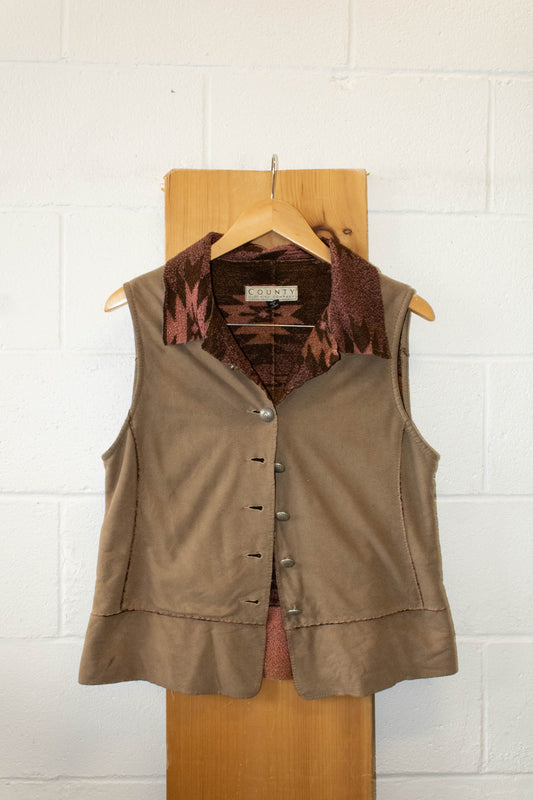 Vtg Brown Lined Vest : L