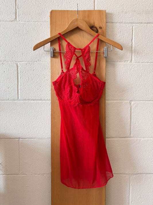 Red Lace Halter Slip Dress : M