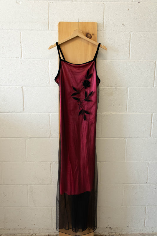 Red and Black Mesh Floral Maxi Dress : 9/10