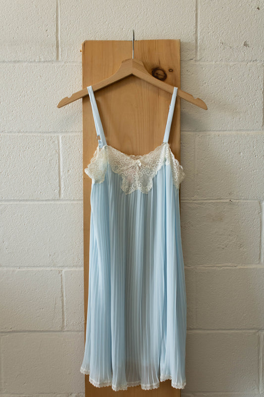 Vtg Baby Blue Pleated Slip Dress : S