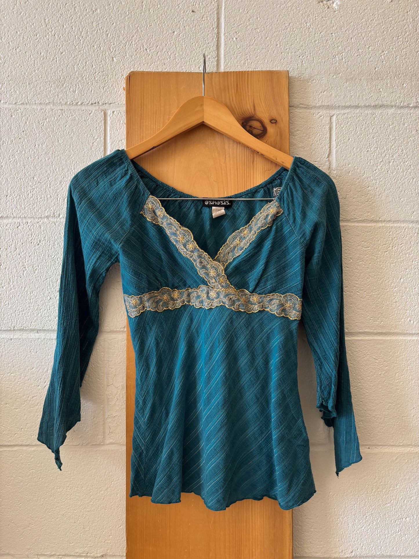 Vtg Teal and Lace Top : S