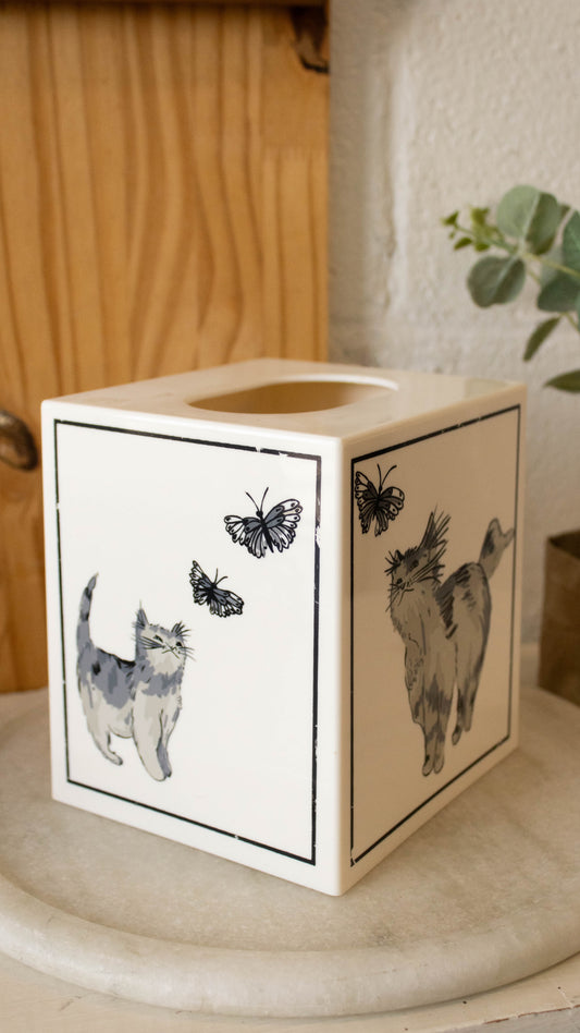 Vtg Cat and Butterfly Tissue Box Cover (Local Pick Up Only)