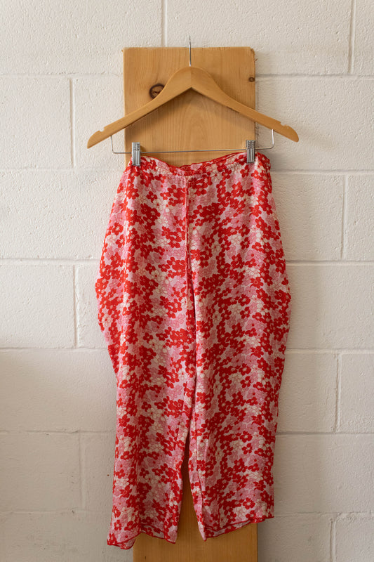 Pink Floral Sheer Pants : M