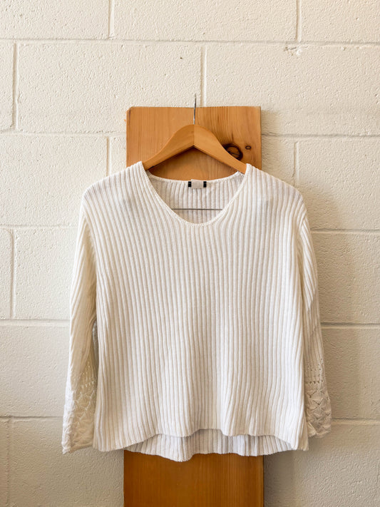 Vtg White Ribbed Top : L