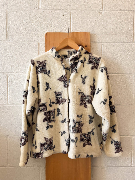 Vtg Leaf Print Fleece Jacket : M