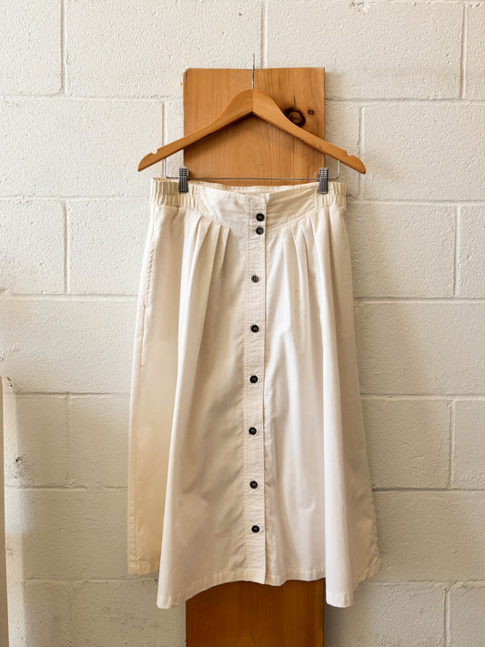 Vtg White Button Front Skirt : 12