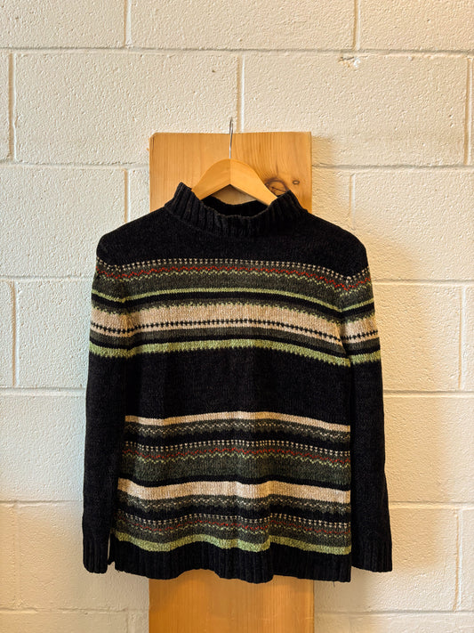 Vtg Striped Mock Neck Sweater : S