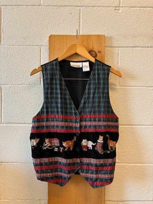 Vtg Plaid Cat Vest : L