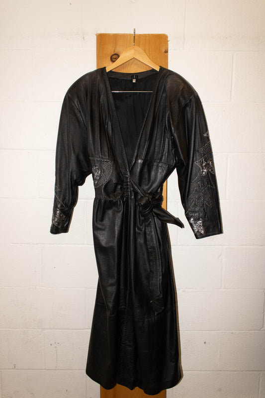 Vtg Black Belted Trench Coat (Some Peeling) : 40