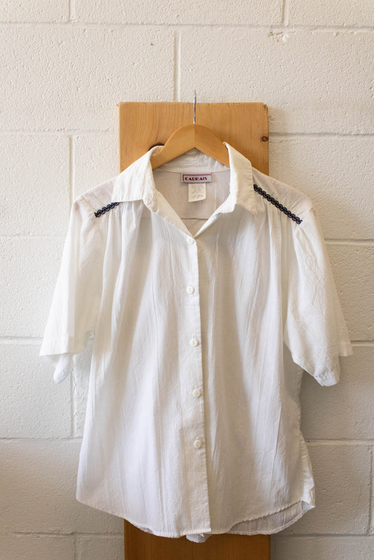 Vtg White Embroidered Button Up : 12