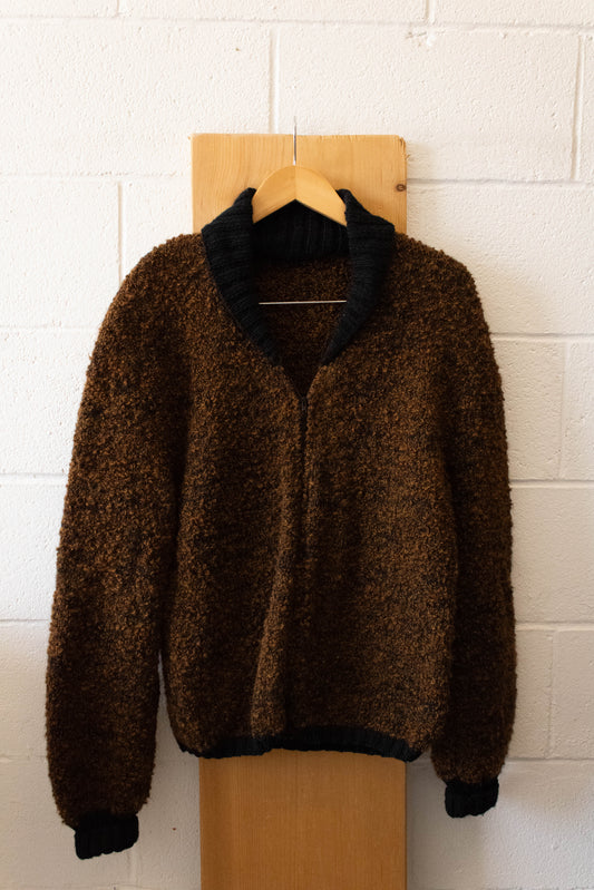 Brown Knitted Zip Up Jacket : M