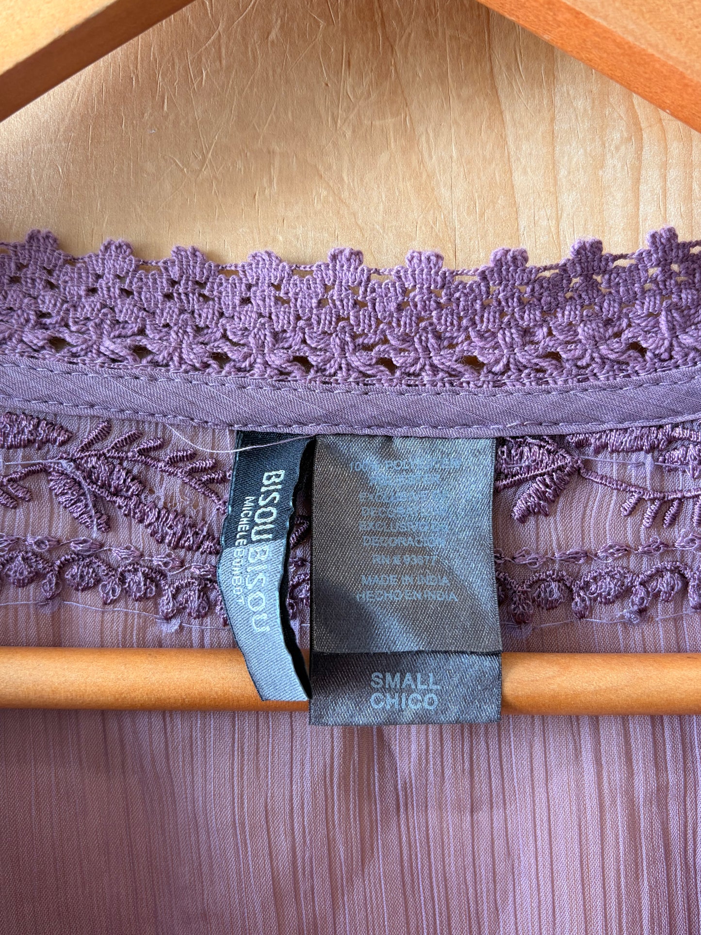 Semi Sheer Lilac Embroidered Blouse : S