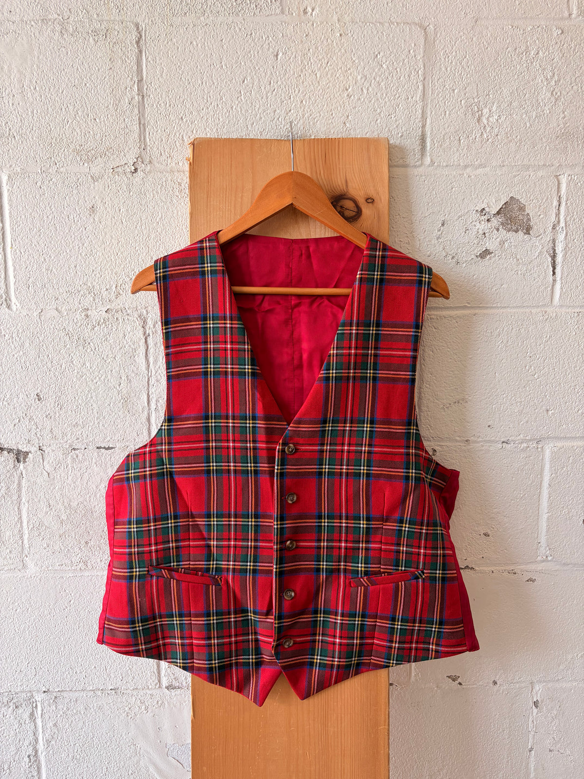 Vtg Reversible Plaid Red Vest : 46 Long