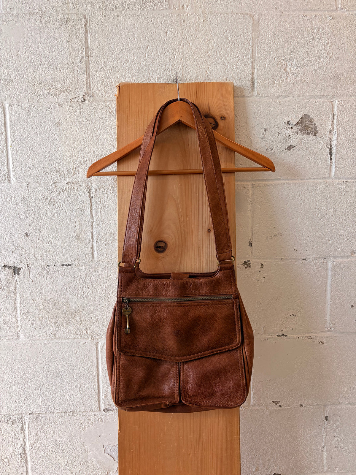 Vtg Fossil Brown Leather Shoulder Bag