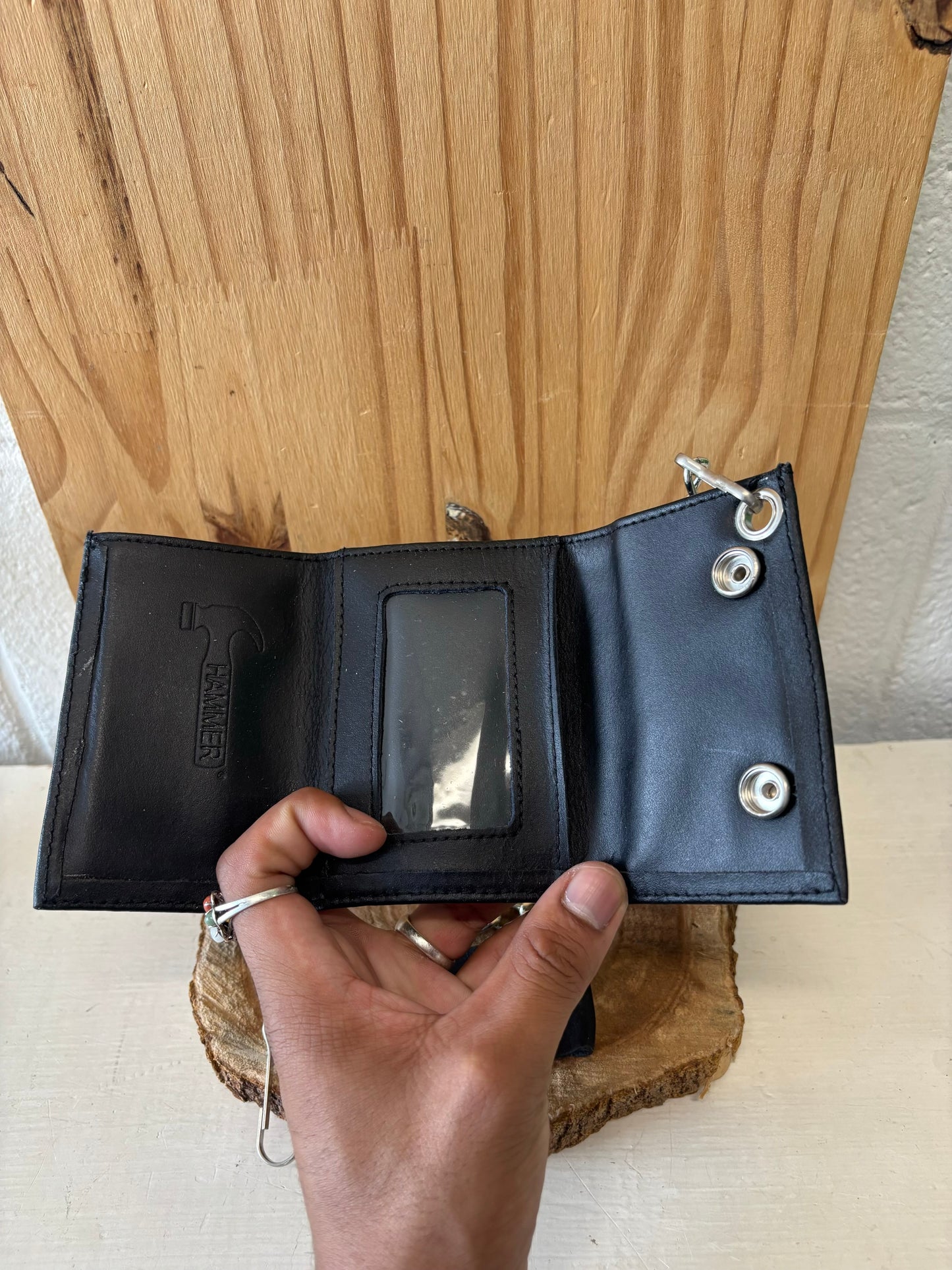 Black Leather Trifold Chain Wallet