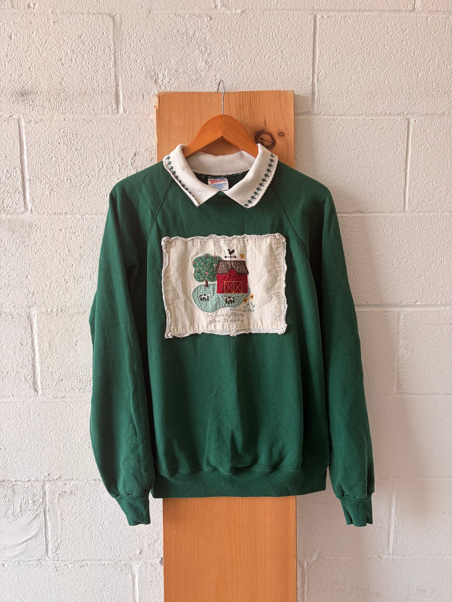 Vtg Green Farm Collared Crew : XL