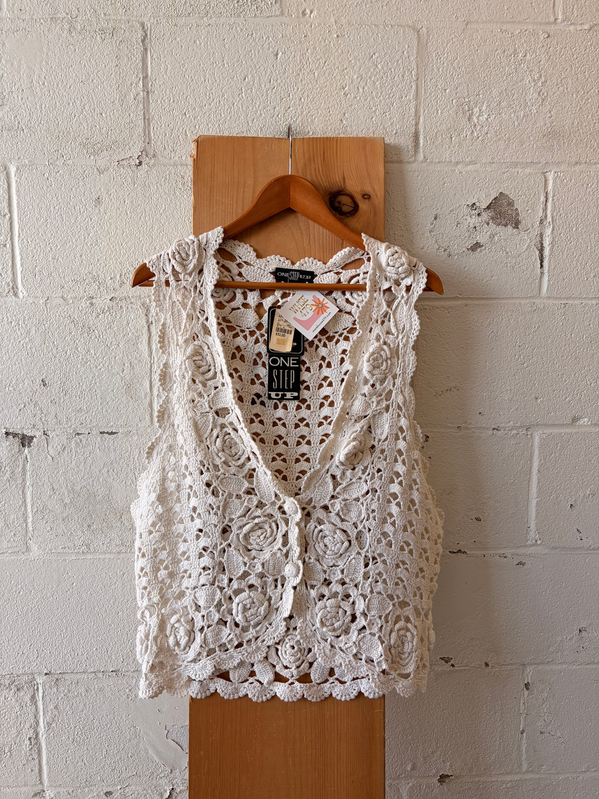 Cream Rosette Crochet Vest : OS