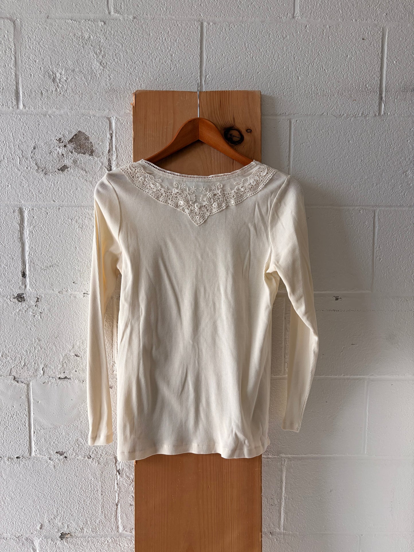 Ivory Lace Detailed Henley Top : S