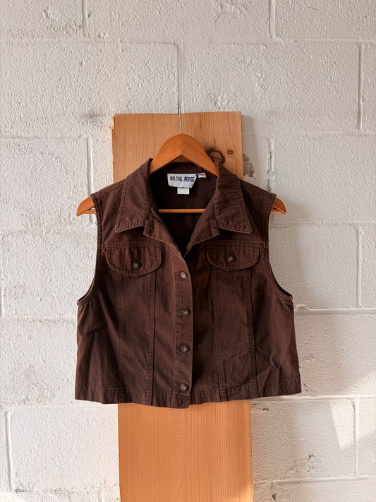 Vtg Brown Denim Vest : M
