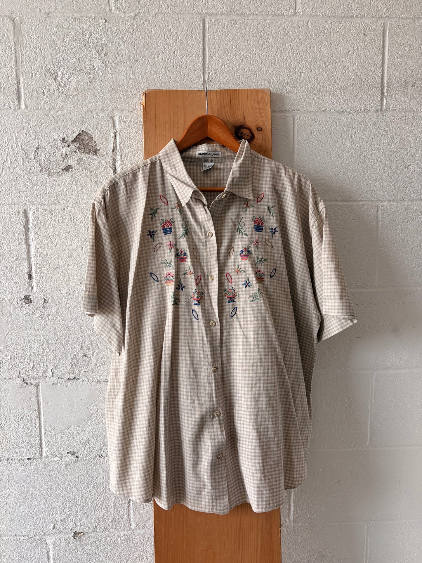 Floral Embroidered Plaid Button Up : 3X