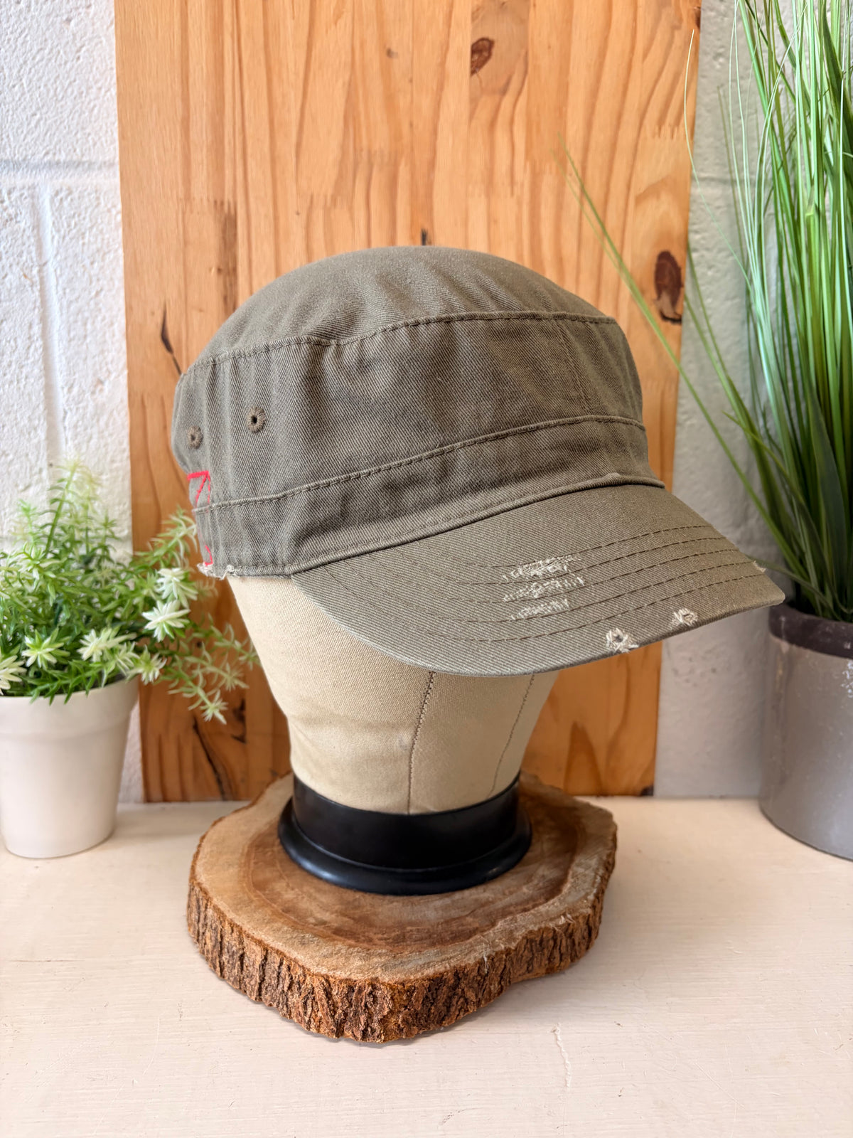 Distressed Olive Green Cadet Cap : OS