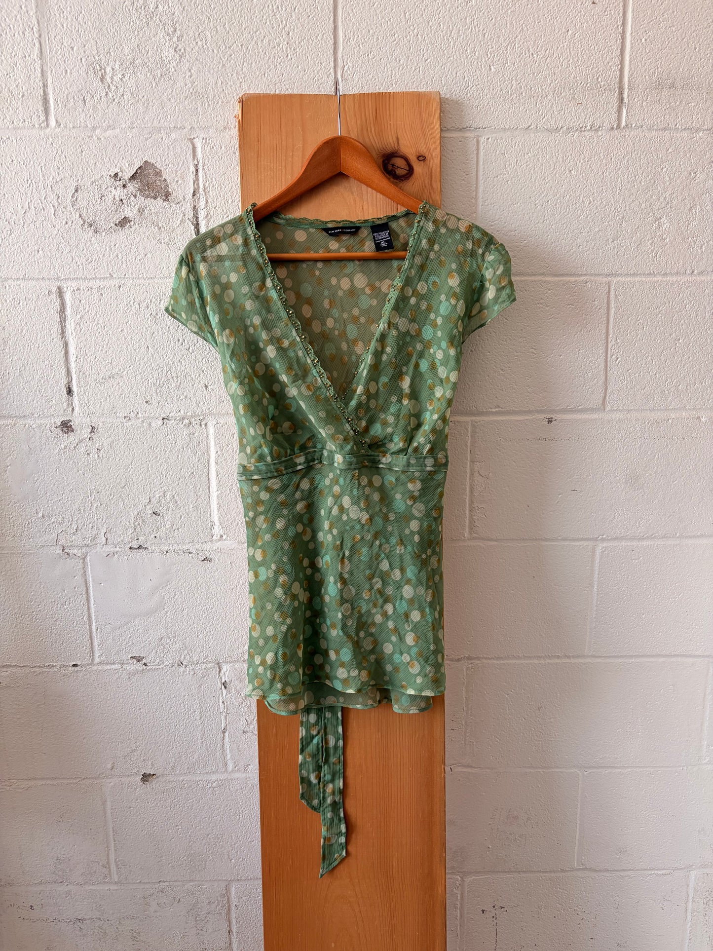 Semi-Sheer Green Polka Dot Top : XL