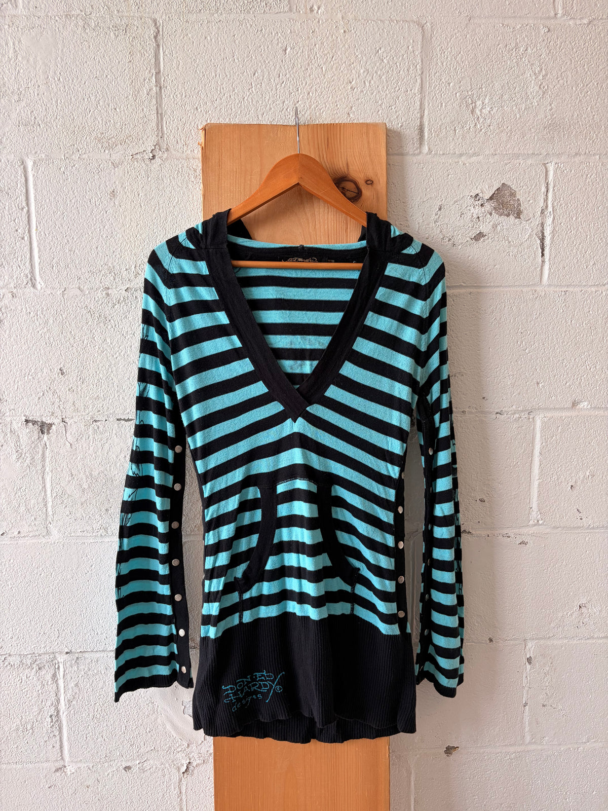 Long Striped Ed Hardy Hooded Top : M