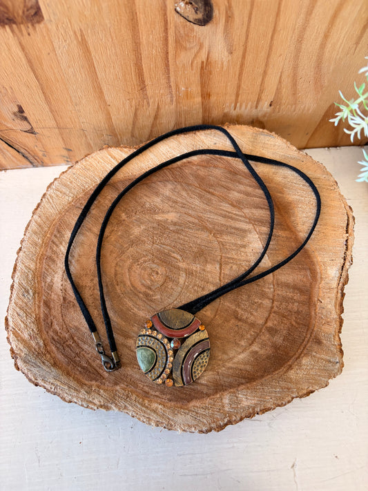 Round Boho Pendant Cord Necklace