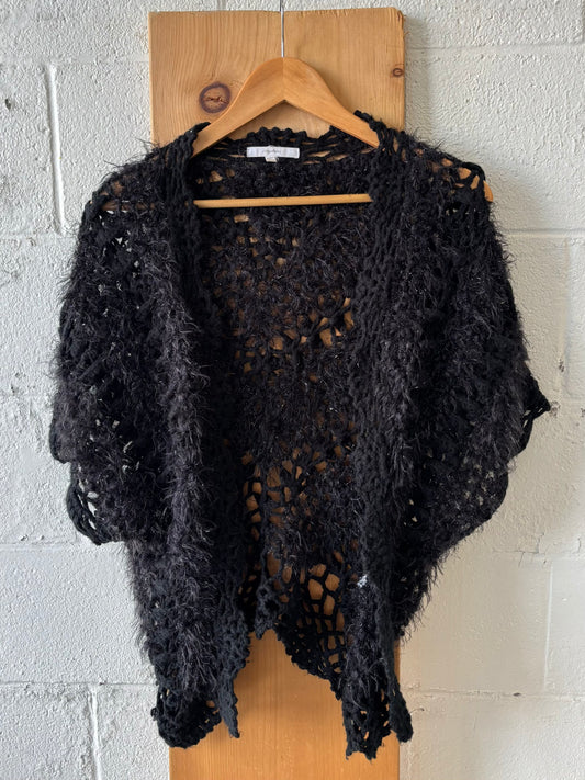 Black Fuzzy Crochet Shrug : L