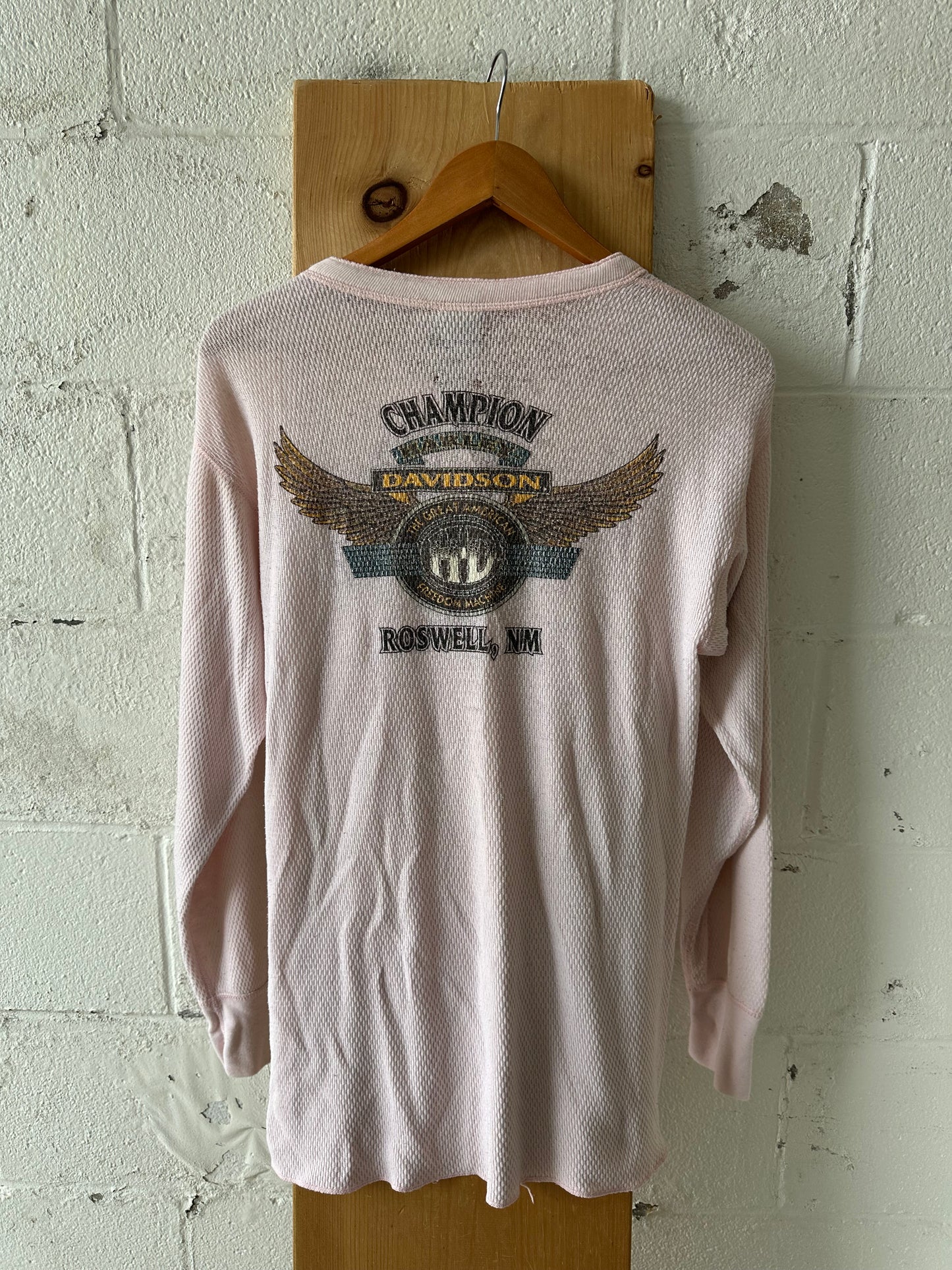 Vtg Baby Pink Harley Thermal : L