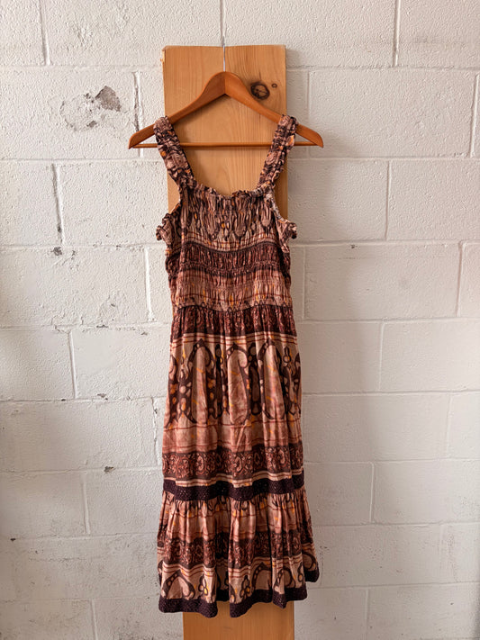 Smocked Brown Midi Dress : S