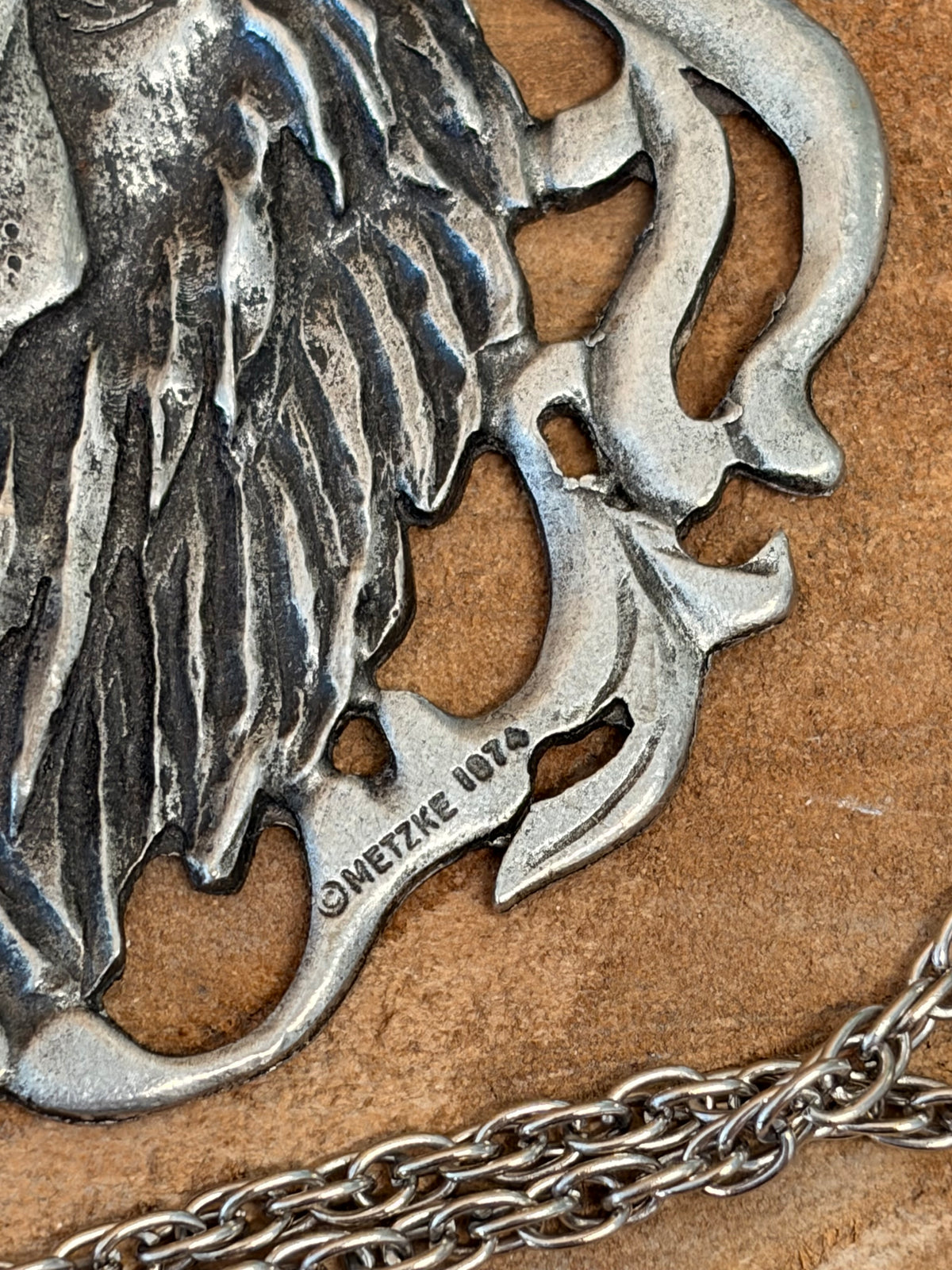 Vtg Metzke 1974 Pewter Lion Necklace