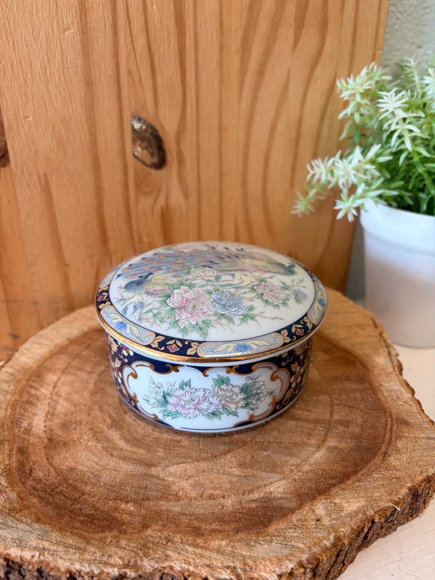 Vtg Porcelain Peacock Trinket Case (Local Pick Up Only)