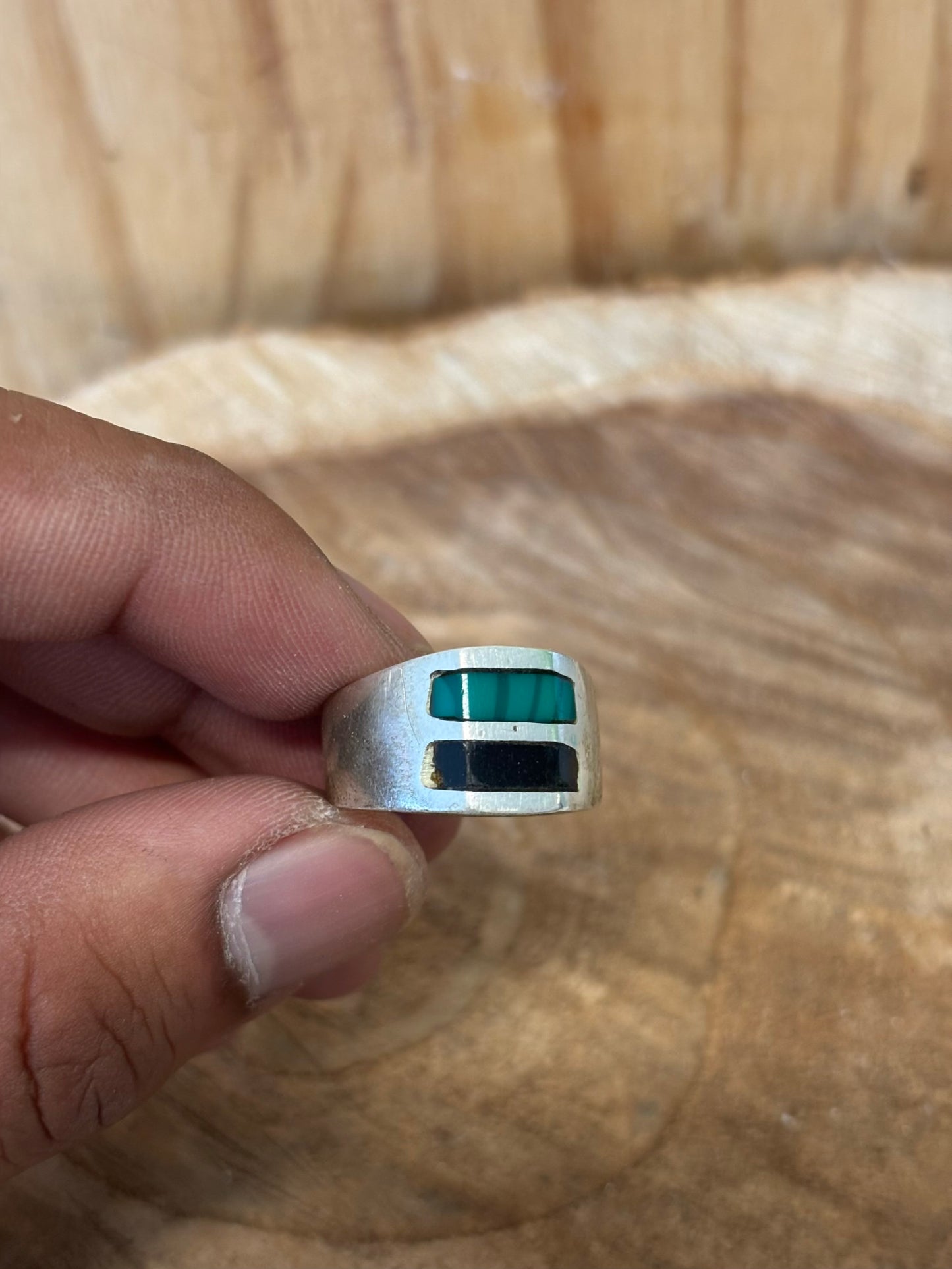 Vtg Mex Sterling Silver Inlay Ring : 8