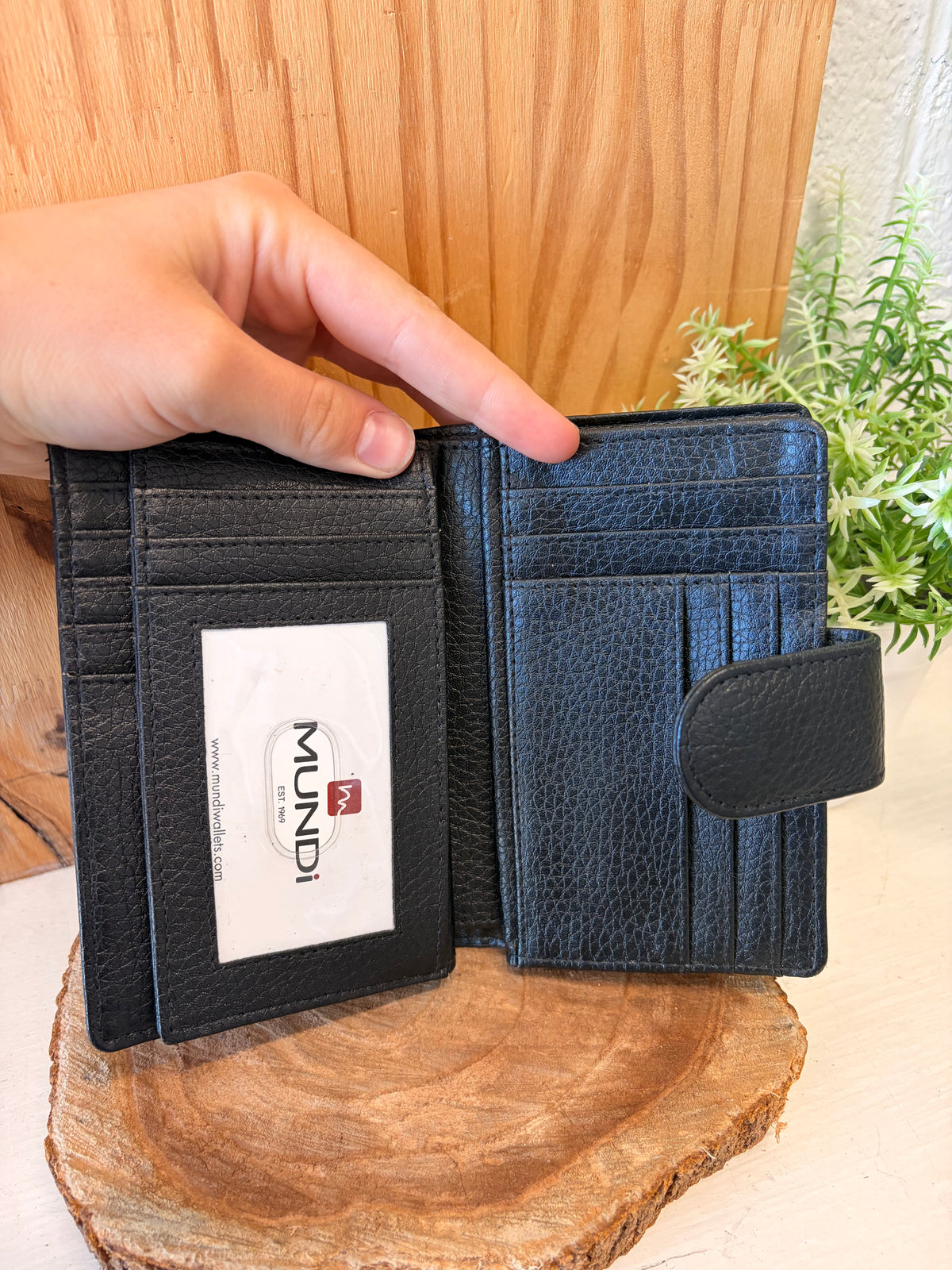 Black & Silver Tone Mundi Leather Wallet