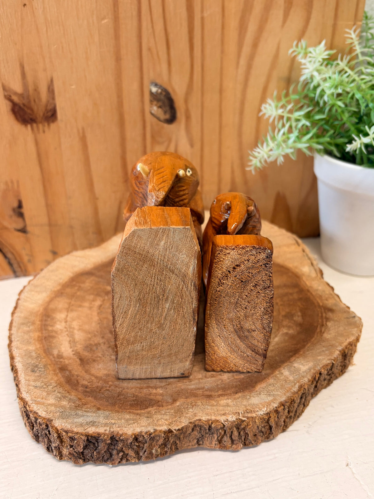 Pair of Carved Wooden Elephants