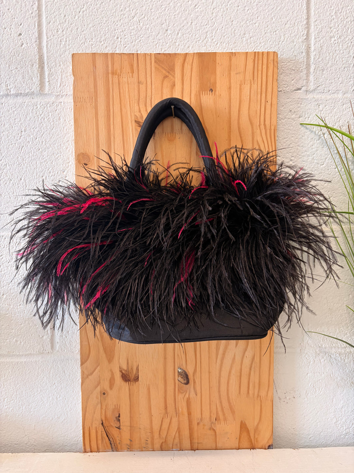 Pink & Black Feather Handbag