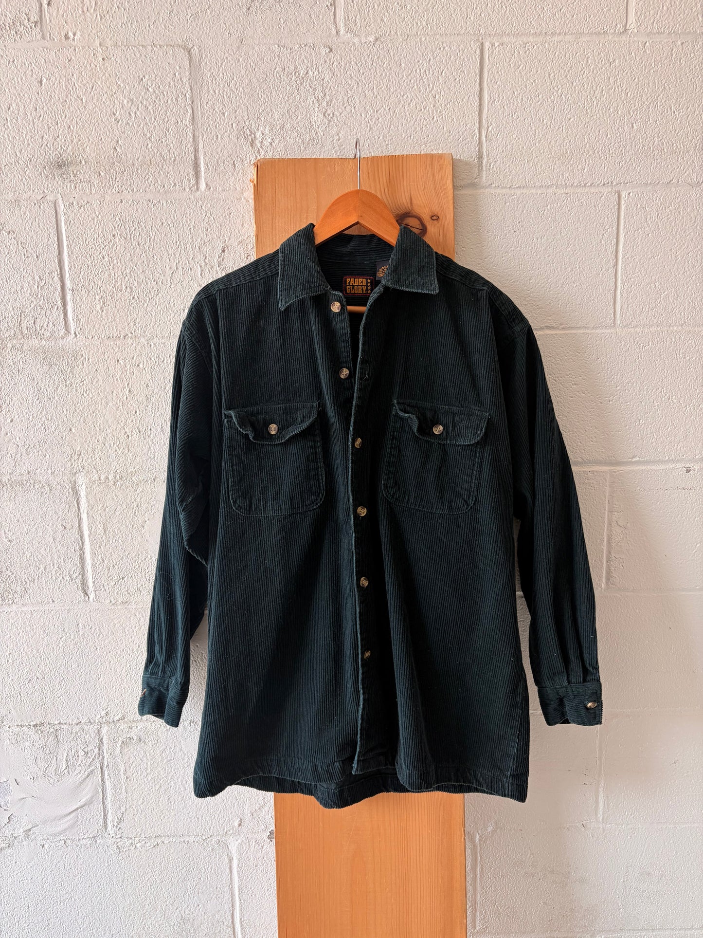 Vtg Faded Glory Green Corduroy Button Down : M