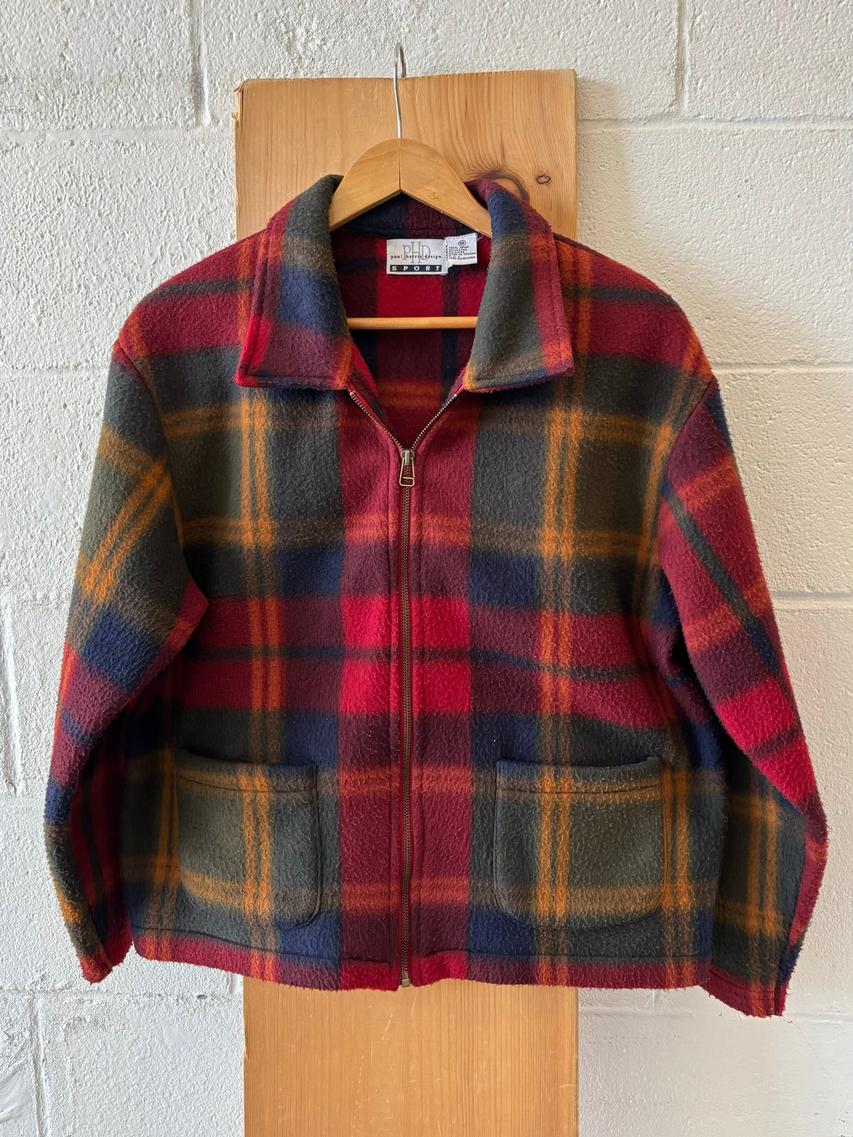 Vtg Plaid Fleece Zip Up Jacket : M